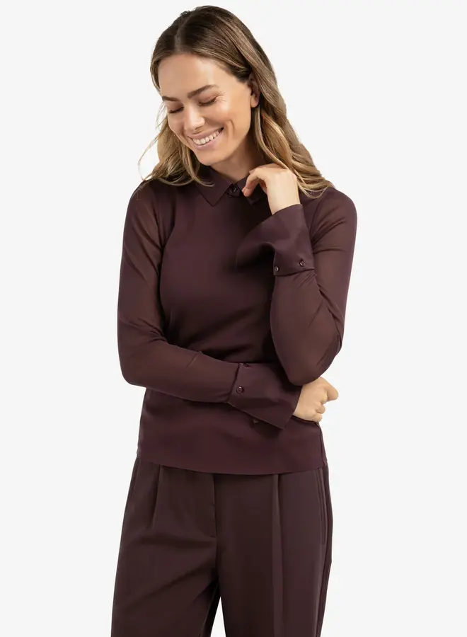 YAYA Mesh Top Met Kraag 01-709346-511 - 91619 Fudge Purple