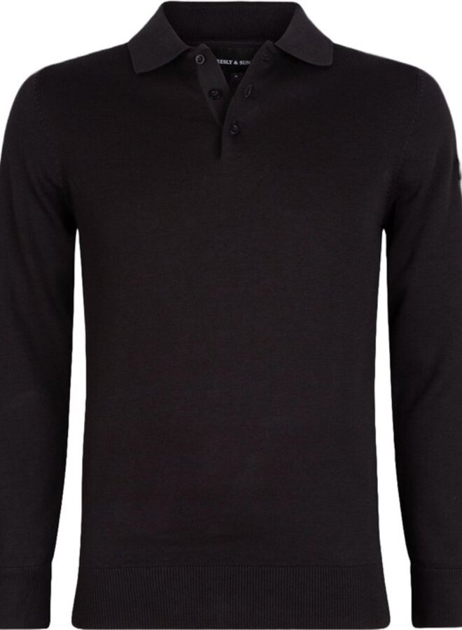 Presly & sun Brad long sleeve knitted polo - Asfalt