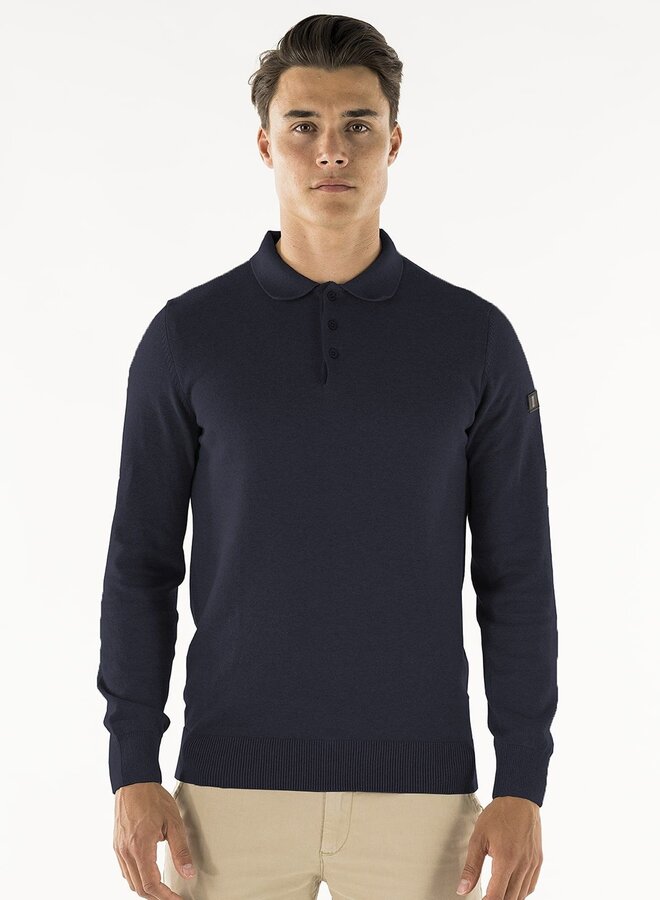 Brad long sleeve knitted polo - Navy