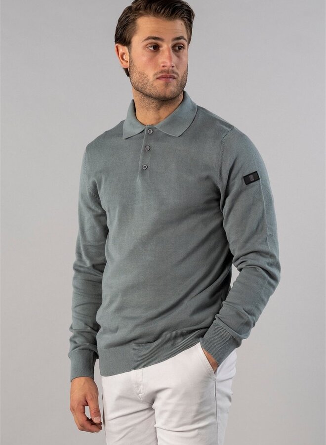 Presly & Sun Brad Long Sleeve Knitted Polo - Blue Grey