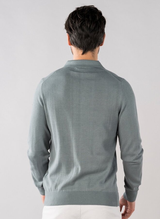 Presly & Sun Brad Long Sleeve Knitted Polo - Blue Grey