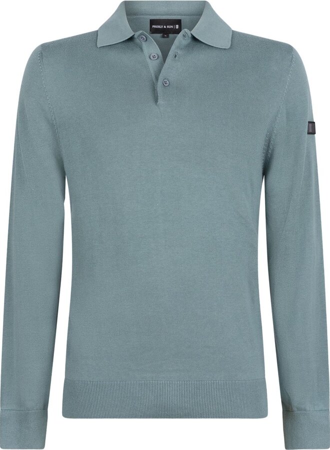 Presly & Sun Brad Long Sleeve Knitted Polo - Blue Grey