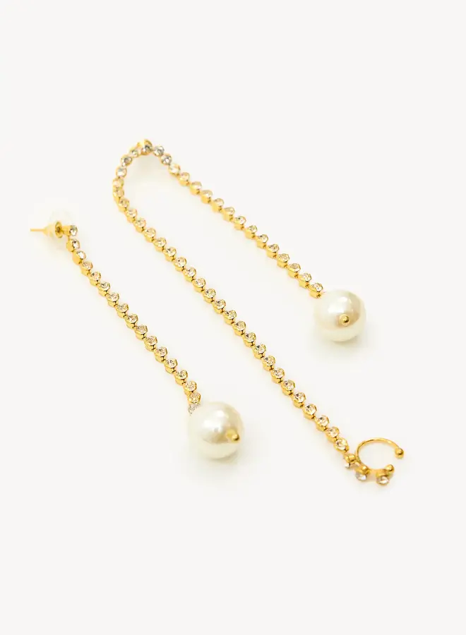 Loavies Oorbellen Parel & Earcuff - Sparkle & Shine - Gold