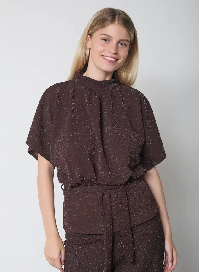 Glitter Top 13371 GIRL-TOP2- 221 Chocolate/Silver