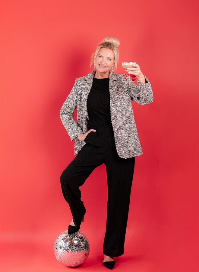 Blazer 3578 tweed pailletten - Zwart
