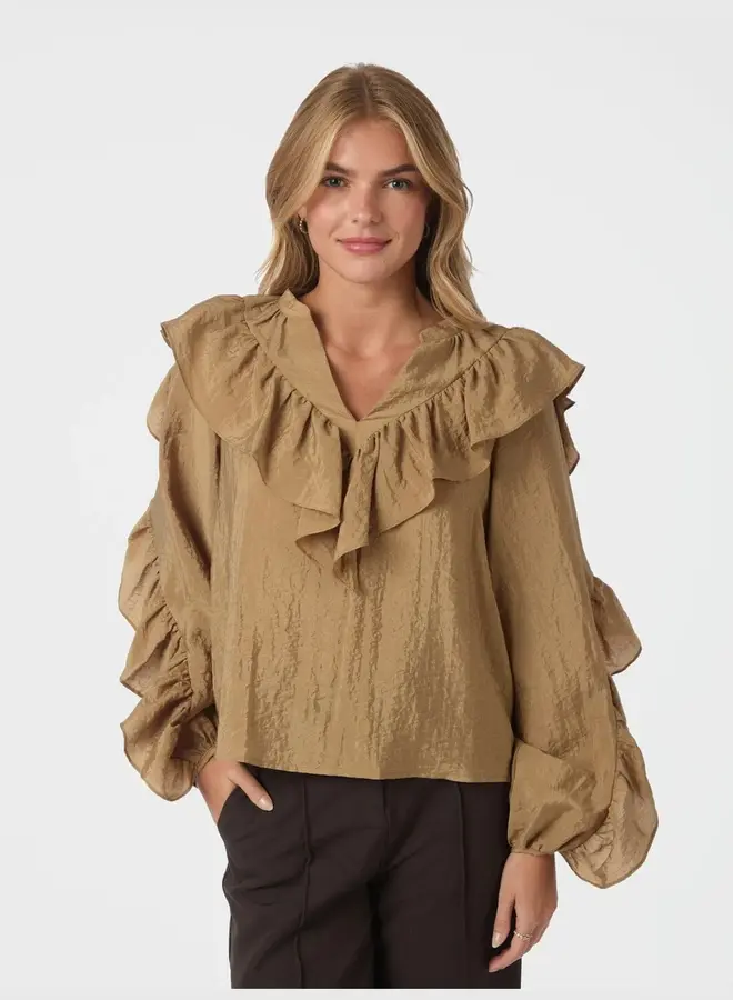 Blouse 167525 Nula Flounce Crisp - 125 Dark Sand