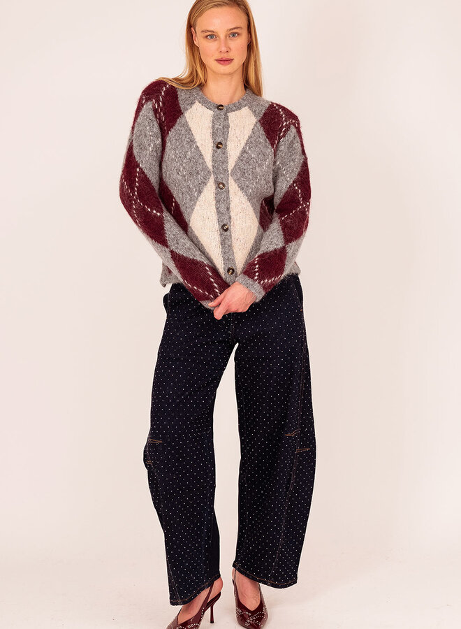 Geruit Vestje 65128 - Grijs Bordeaux