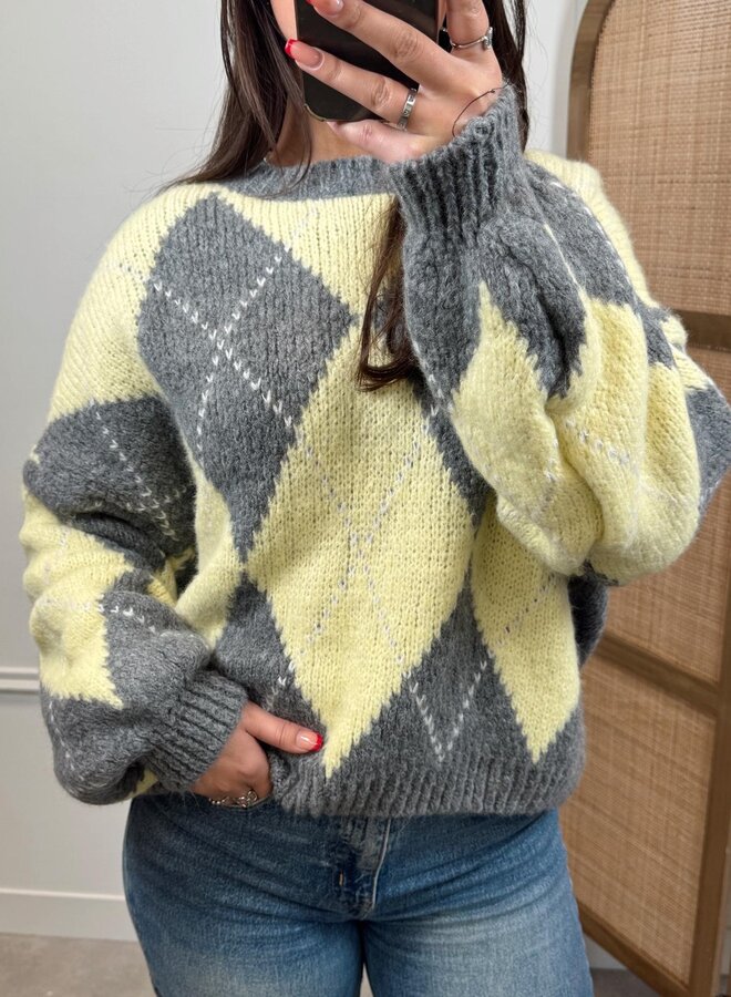 Ambika Trui Ruit - Geel/Grijs