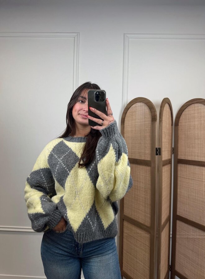Ambika Trui Ruit - Geel/Grijs