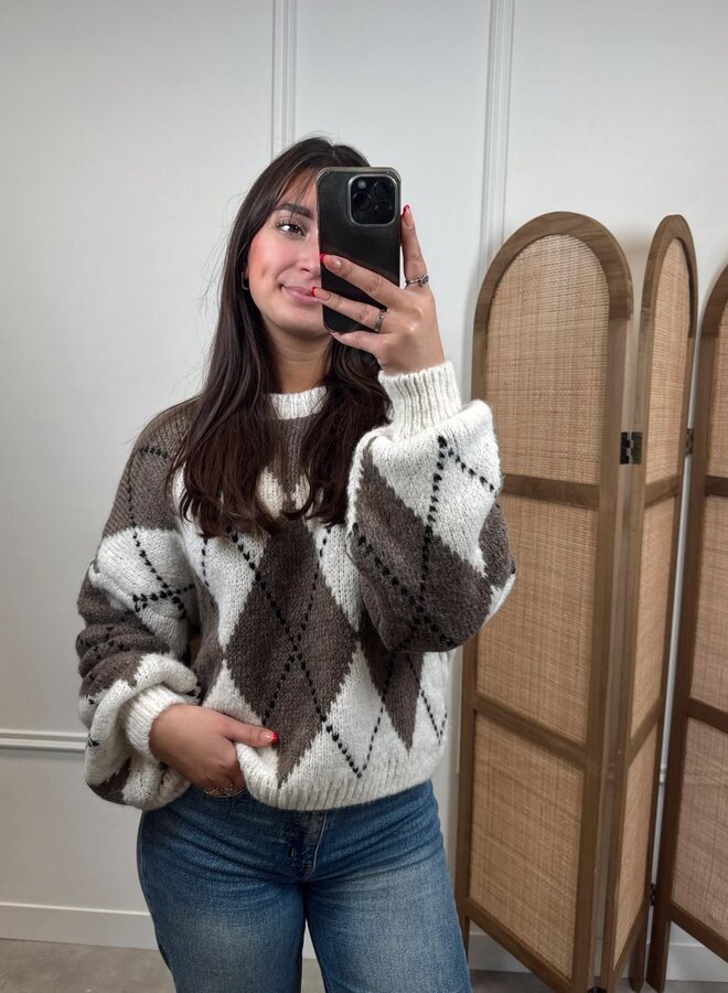 Trui Ruit - Beige/Bruin