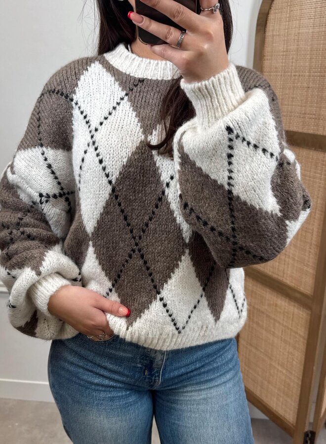 Ambika Trui Ruit - Beige/Bruin