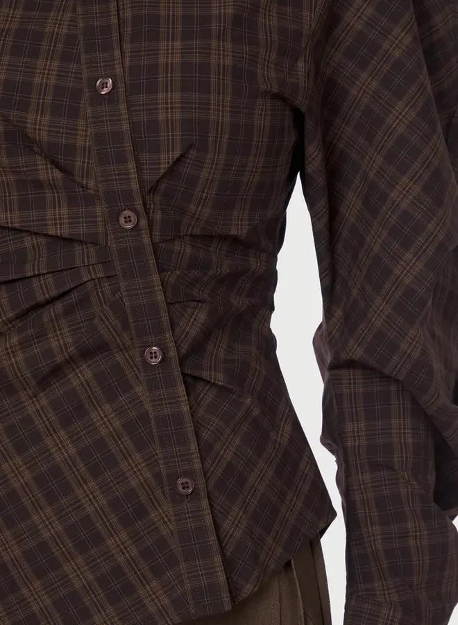 Neo Noir Blouse 167459 Neoella Check Shirt - 676 Dark Brown