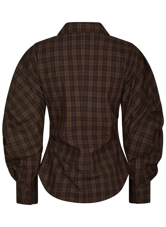 Neo Noir Blouse 167459 Neoella Check Shirt - 676 Dark Brown