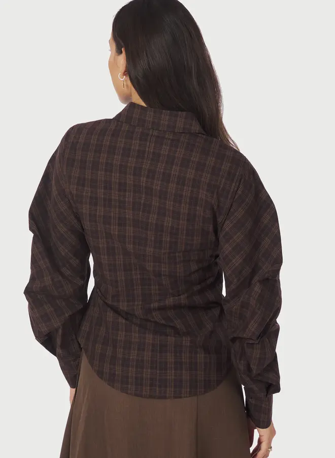 Neo Noir Blouse 167459 Neoella Check Shirt - 676 Dark Brown