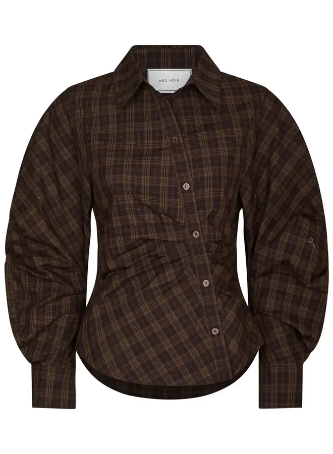 Neo Noir Blouse 167459 Neoella Check Shirt - 676 Dark Brown