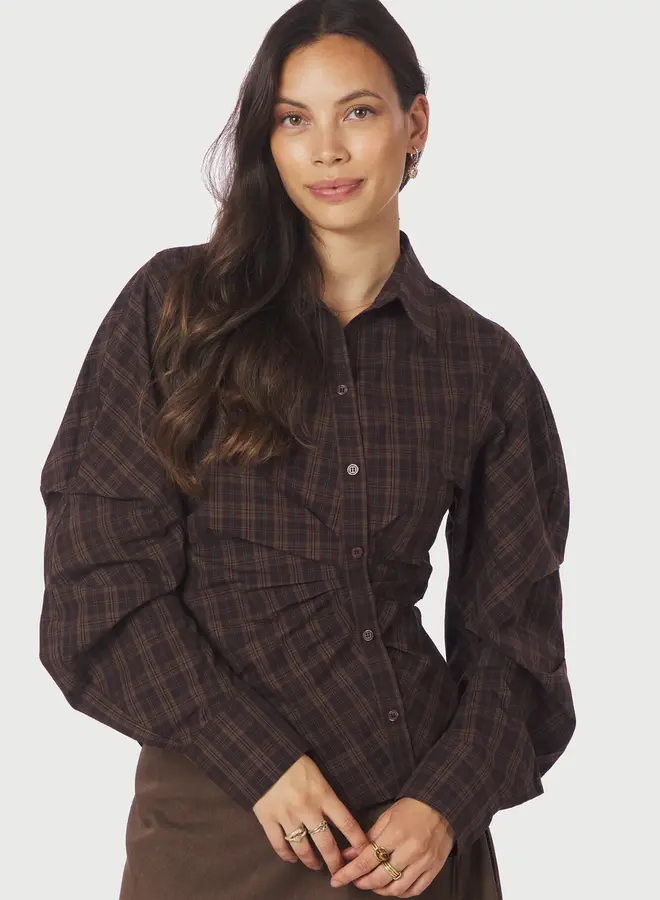 Neo Noir Blouse 167459 Neoella Check Shirt - 676 Dark Brown