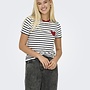 Only T-Shirt ONLHEART 15318959 - Cloud Dancer Stripes:NIGHT SKY / RED HEART