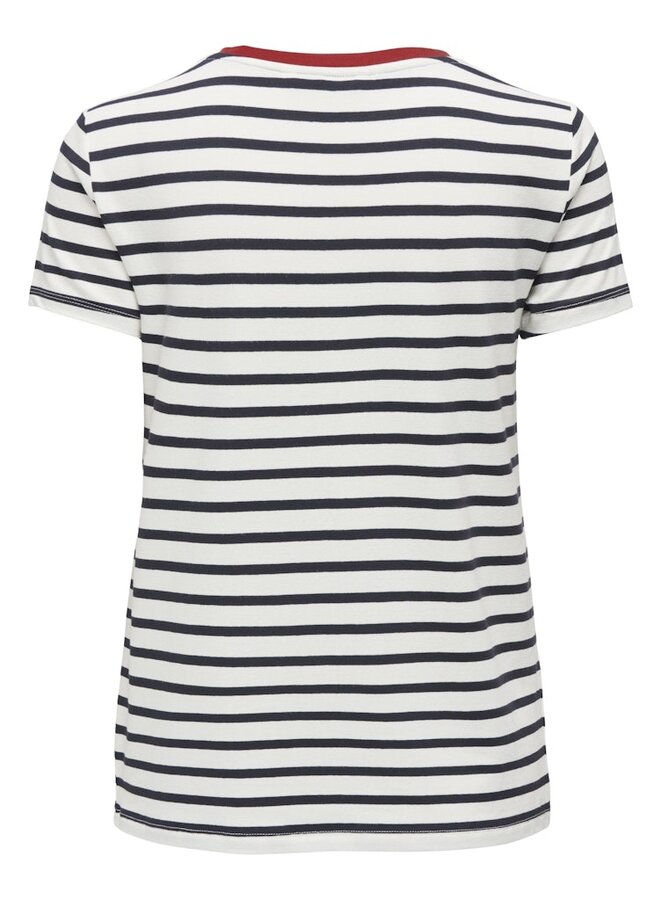 Only T-Shirt 15318959 - Cloud Dancer Stripes:NIGHT SKY / RED HEART