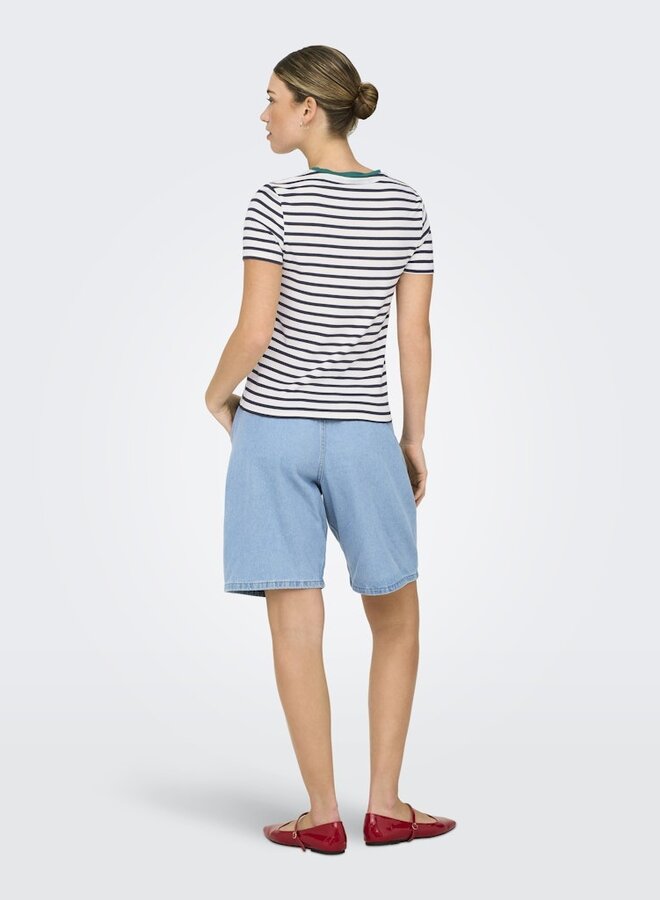 Only T-Shirt 15318959 - Cloud Dancer Stripes:NIGHT SKY/ FLAMINGO