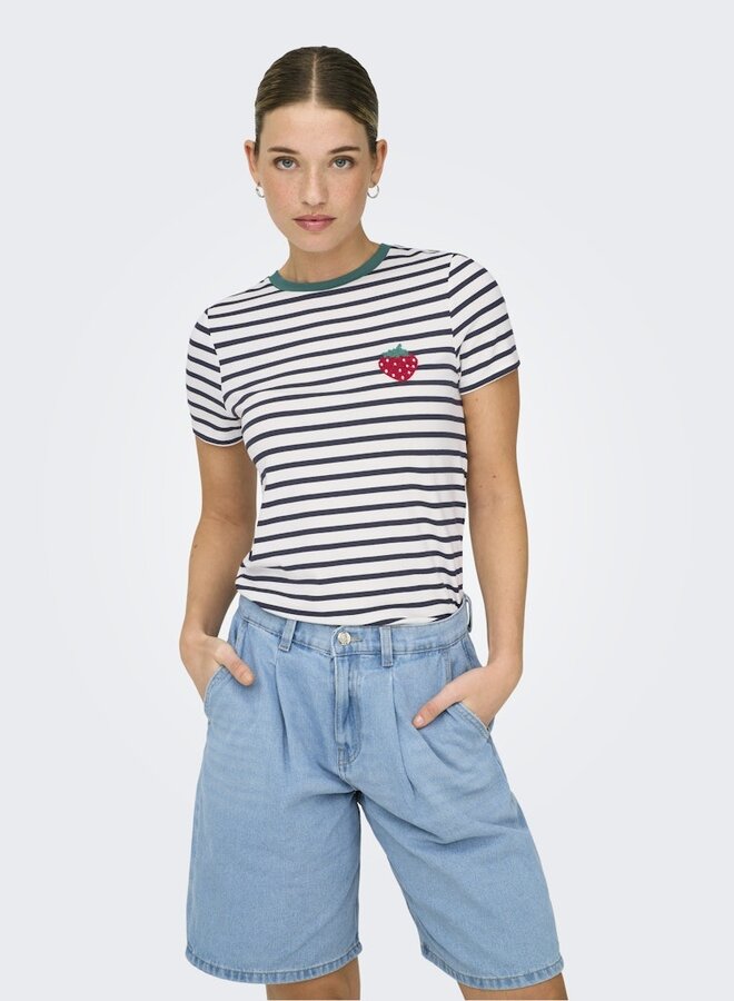 T-Shirt 15318959 - Cloud Dancer Stripes:NIGHT SKY/ FLAMINGO