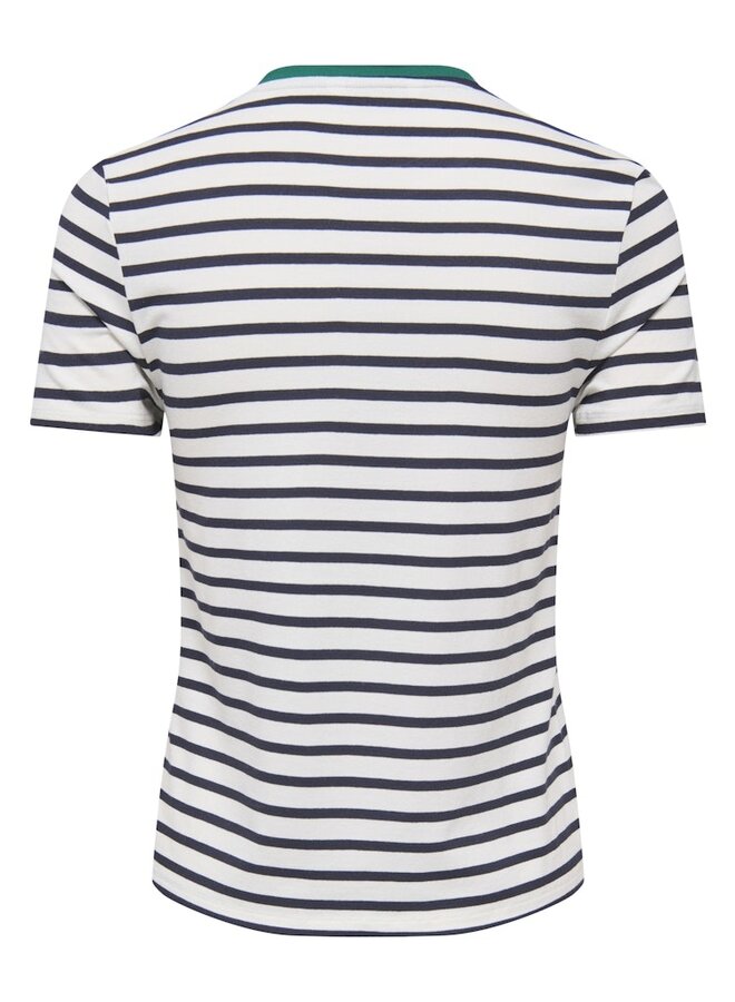 Only T-Shirt 15318959 - Cloud Dancer Stripes:NIGHT SKY/ FLAMINGO