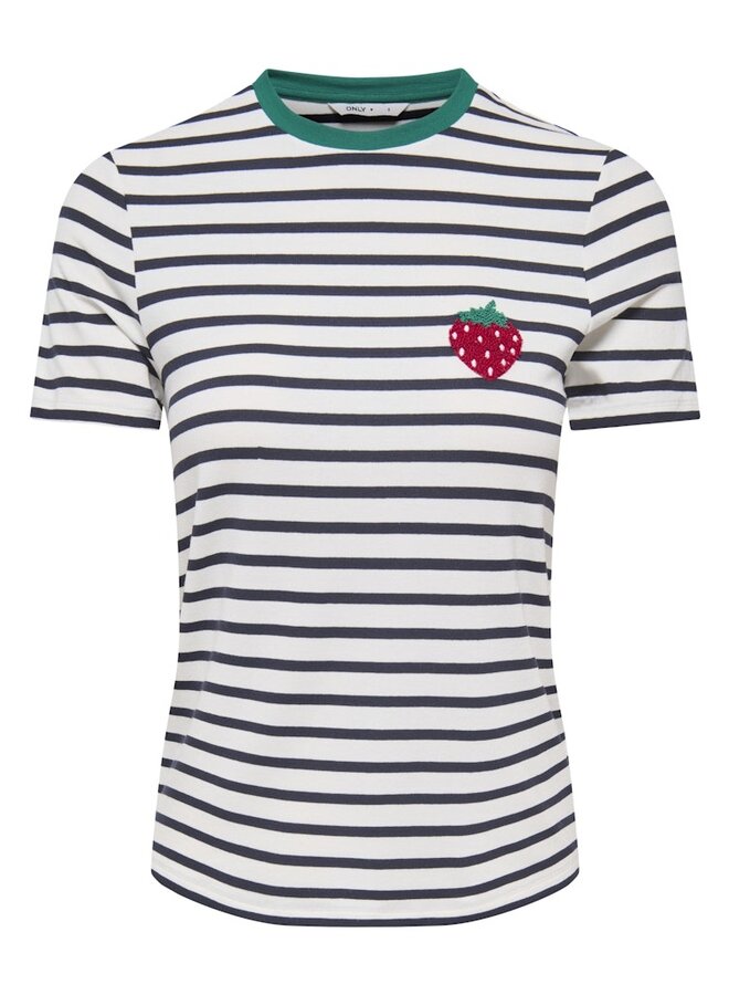 Only T-Shirt 15318959 - Cloud Dancer Stripes:NIGHT SKY/ FLAMINGO