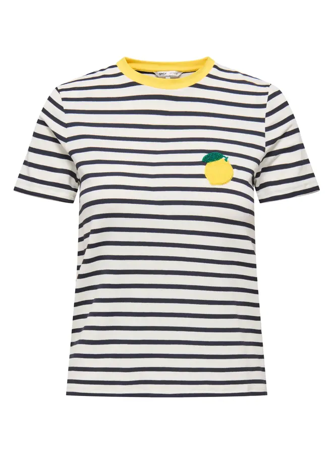 Only T-Shirt ONLHEART 15318959 - Cloud Dancer Stripes:NIGHT SKY/ LEMON