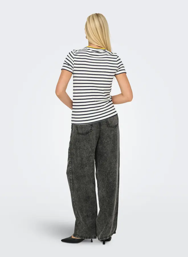 Only T-Shirt 15318959 - Cloud Dancer Stripes:NIGHT SKY/ LEMON