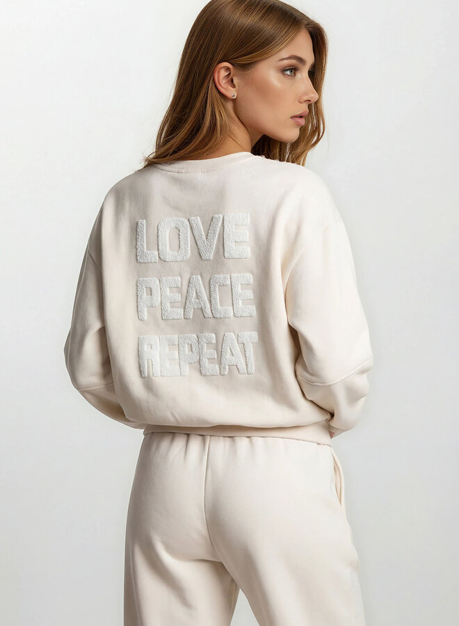 Sweater 93880 love peace repet - Beige