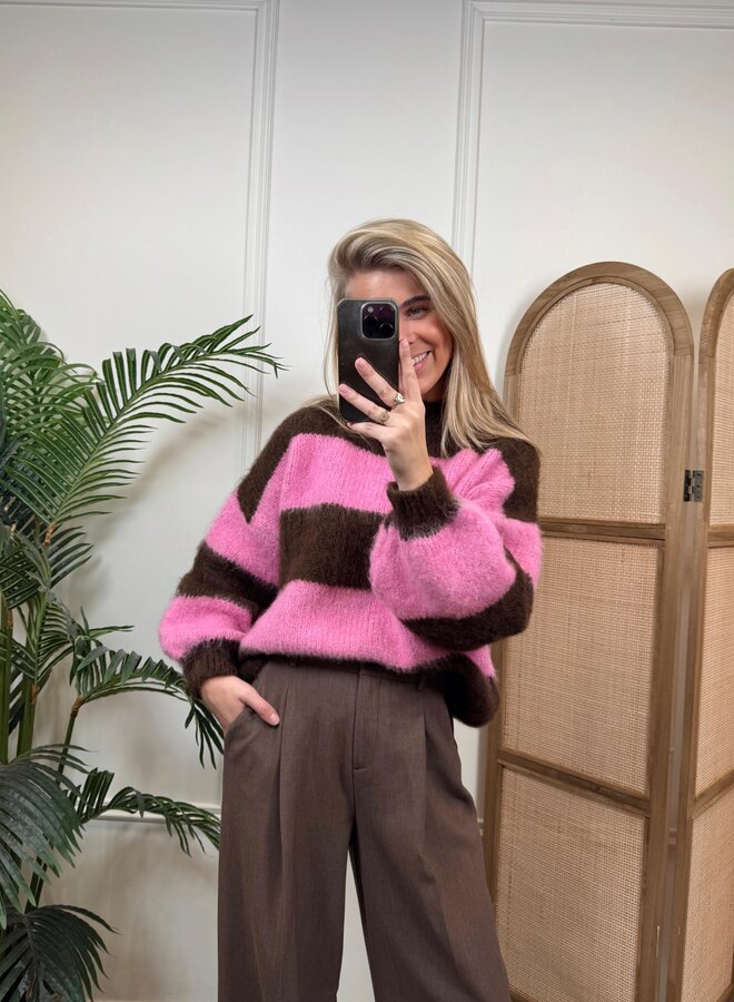 Ambika Gestreepte Trui 309262 - Rose/Bruin