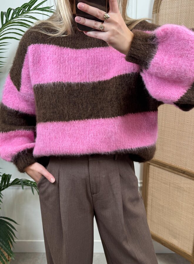 Ambika Gestreepte Trui 309262 - Rose/Bruin