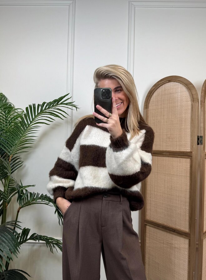 Ambika Gestreepte Trui 309262 - Wit/Bruin