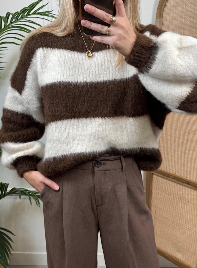 Ambika Gestreepte Trui 309262 - Wit/Bruin