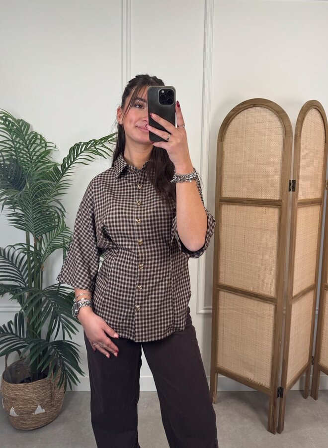 Greenfield Fashion Blouse met Ruitjes - Light Brown