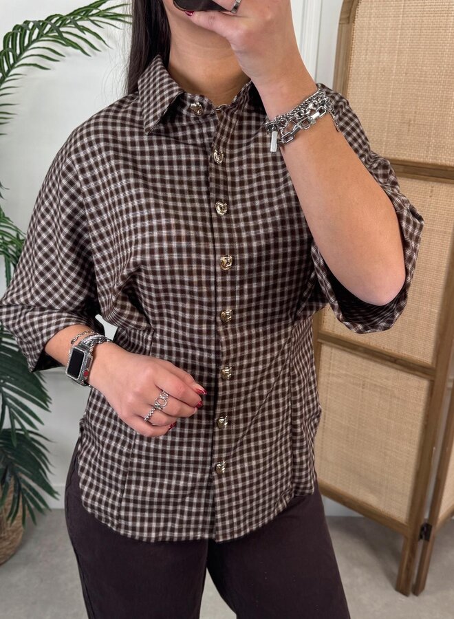 Greenfield Fashion Blouse met Ruitjes - Light Brown