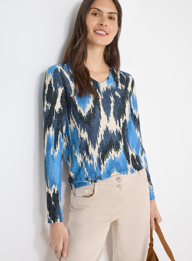 Cecil Dunne trui Lange Mouw V-Neck 324651 - 35513 Universal Blue Melange