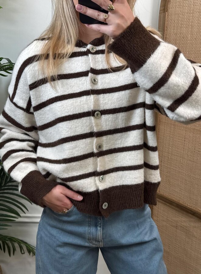 Ambika Gestreept Vest 51270 - OffWhite/Bruin