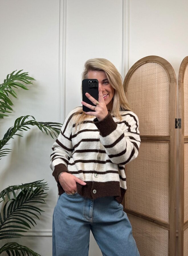 Ambika Gestreept Vest 51270 - OffWhite/Bruin