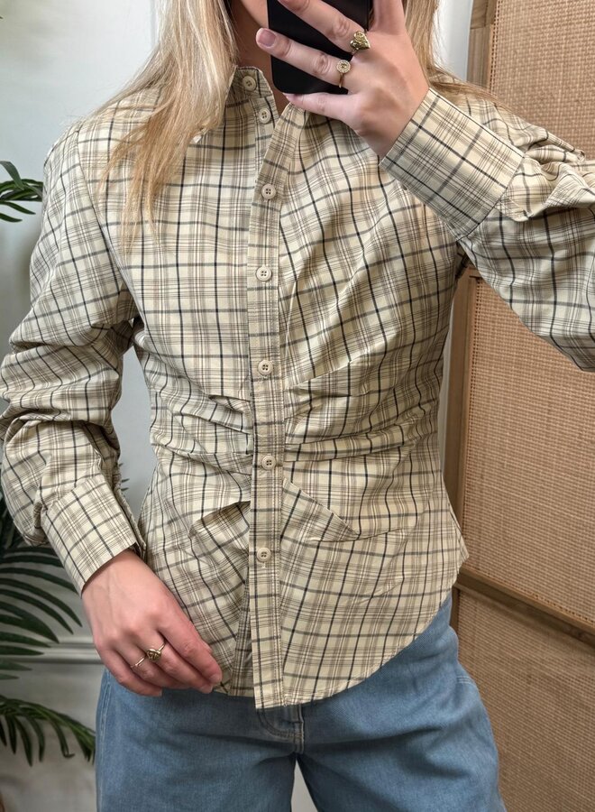 Ambika Geruite Blouse Amerie - Soft Beige/Grey