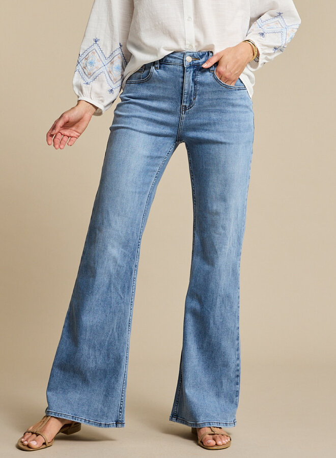Red button Flared Jeans Brielle SRB4842 - Light Stone