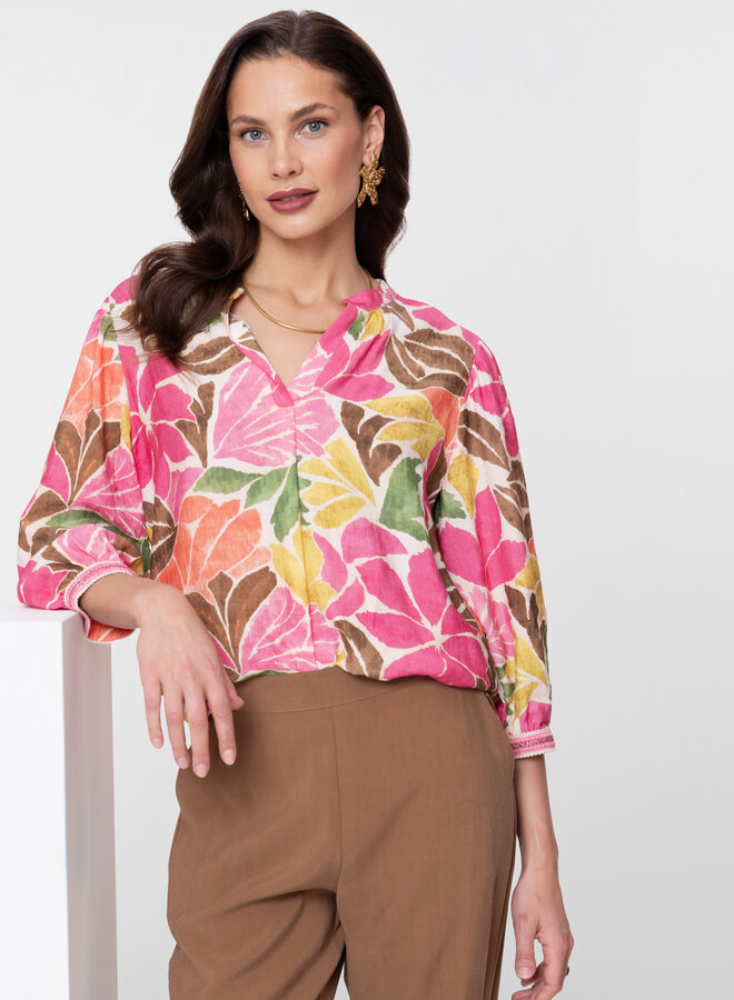 Geisha Blouse 63283-20 - 718 Ecru/Tobacco/Pink