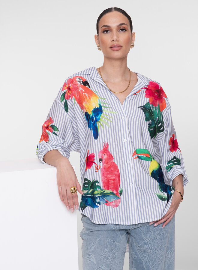 Geisha Blouse 63162-70 - 600 Light Blue/Off White