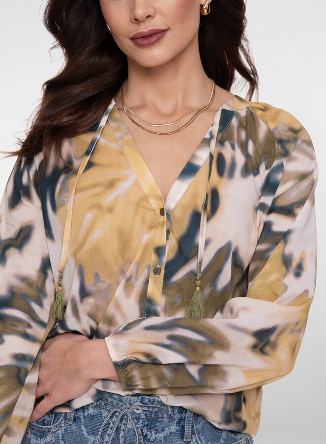 Geisha Blouse 63226-20 - 560 Olive/Chambray