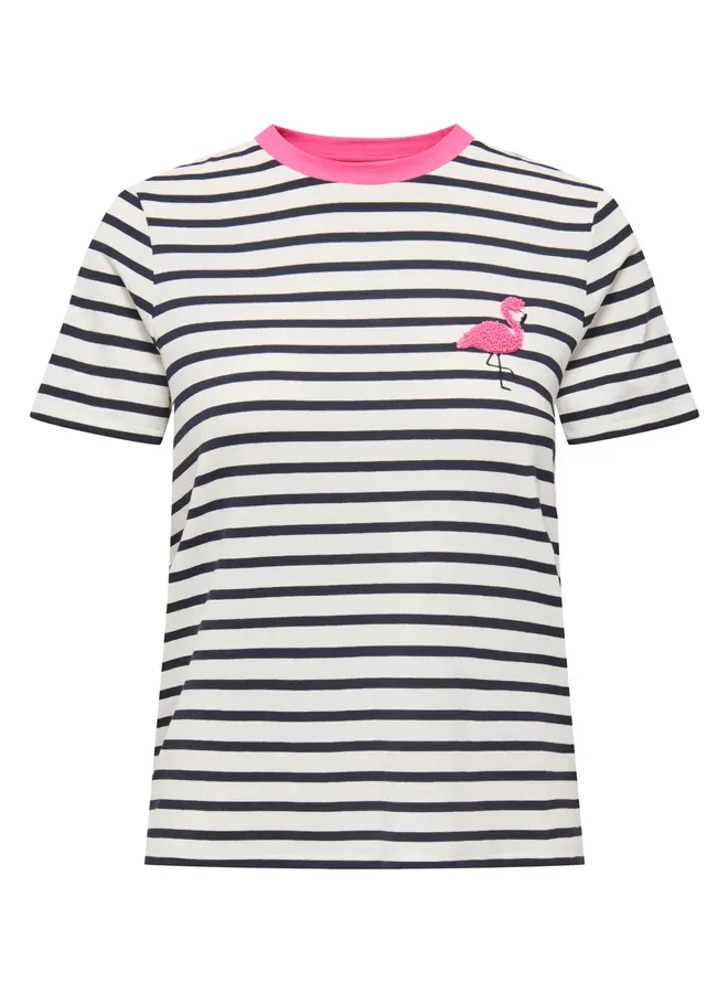 Only T-Shirt ONLHEART 15318959 - Cloud Dancer Stripes:NIGHT SKY/ FLAMINGO