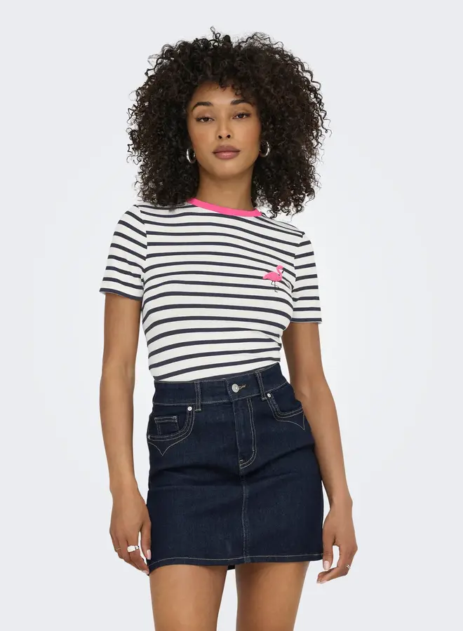 T-Shirt 15318959 - Cloud Dancer Stripes:NIGHT SKY/ FLAMINGO