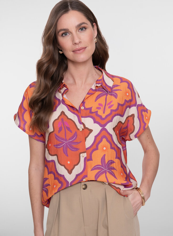 Geisha Blouse 63247-20 - 718 Ecru/Mango/Purple