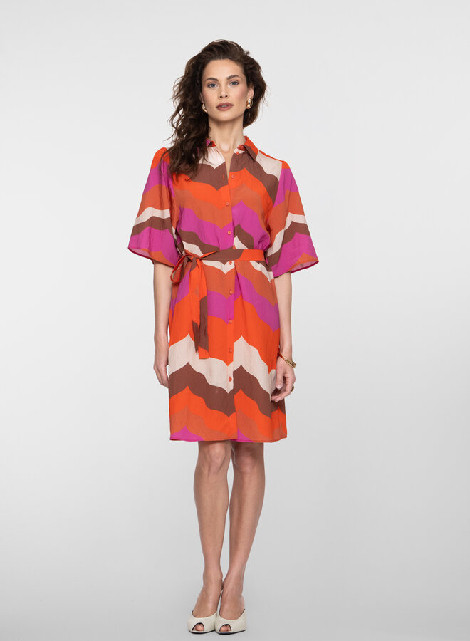 Jurk 67103-20 - 718 Ecru/Brown/Cassis