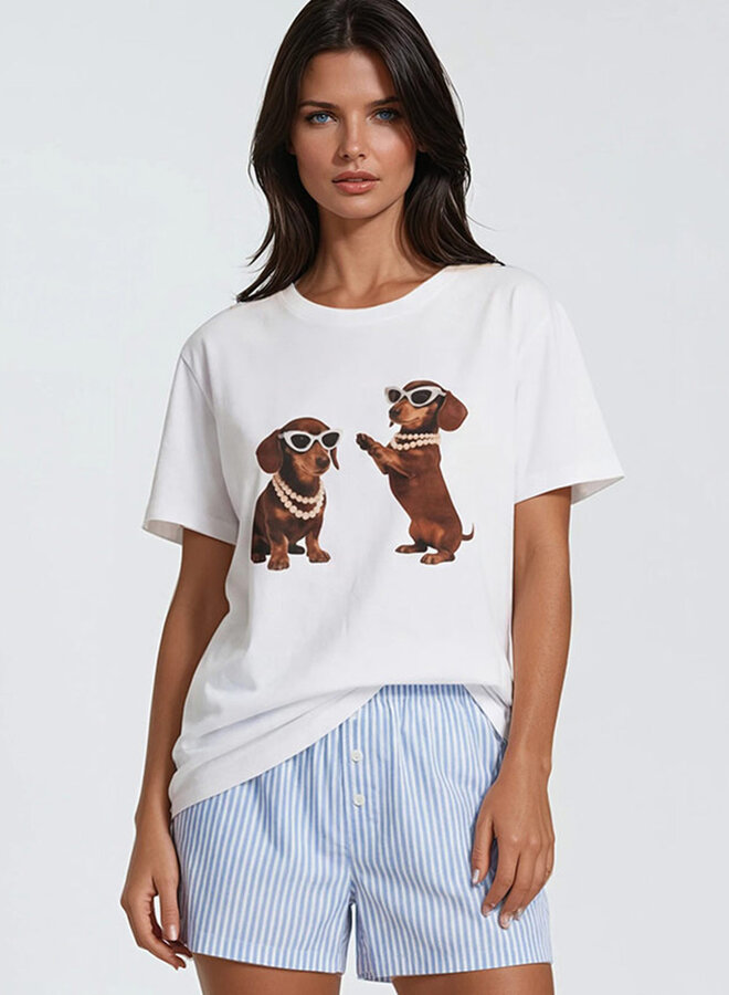 Turquoise By Daan T-Shirt Teckels 050501-107 - Wit