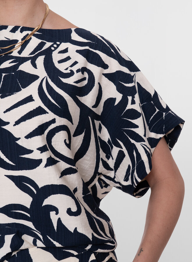 Geisha Blouse 63236-26 - 675 Navy/Off-White
