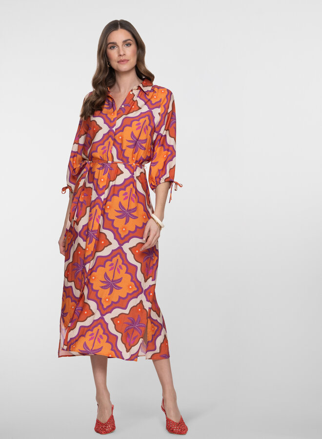 Geisha Jurk 67104-20 - 718 Ecru/Mango/Purple